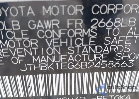 2011 Lexus Es 350 from USA, damaged, VIN JTHBK1EG6B2458663